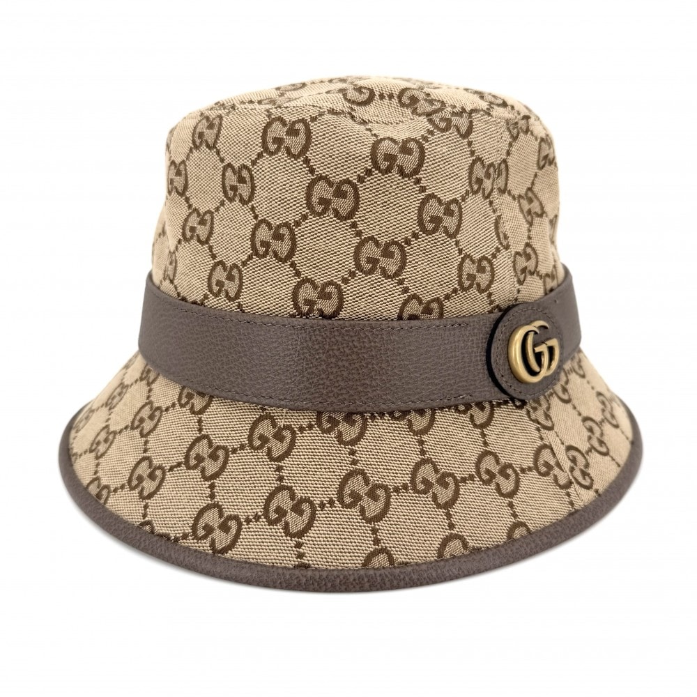 GUCCI グッチ ハット GGキャンバス フェドラハット バケットハット ファッションアイテム Sサイズ 総柄 帽子 576587 コットン  ポリエステル   ベージュ  ブラウン 茶 メンズ 美品【中古品】
