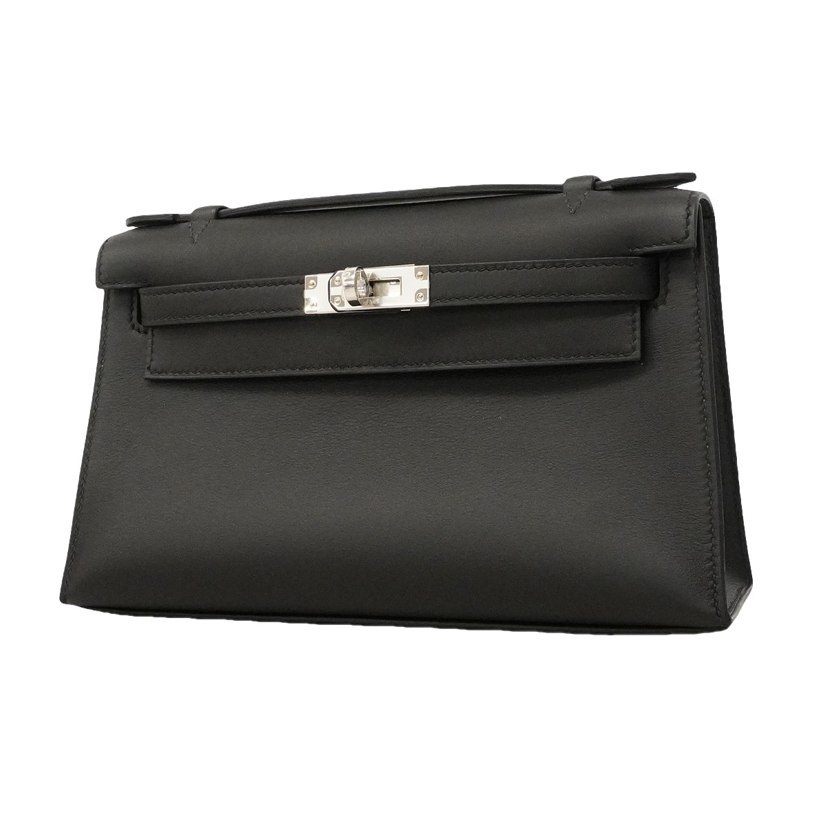 【6hd3089-e-g】エルメス ハンドバッグ ポシェットケリー スイフト ブラック シルバー金具 G刻印【中古】レディース