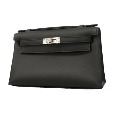 【6hd3089-e-g】エルメス ハンドバッグ ポシェットケリー スイフト ブラック シルバー金具 G刻印【中古】レディース