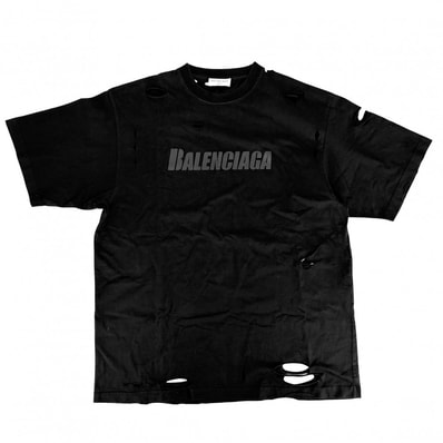 BALENCIAGA バレンシアガ 半袖Tシャツ デストロイ加工 クルーネック トップス オーバーサイズ ロゴ アパレル 服 S 651795 ブラック 黒 コットン メンズ【中古品】