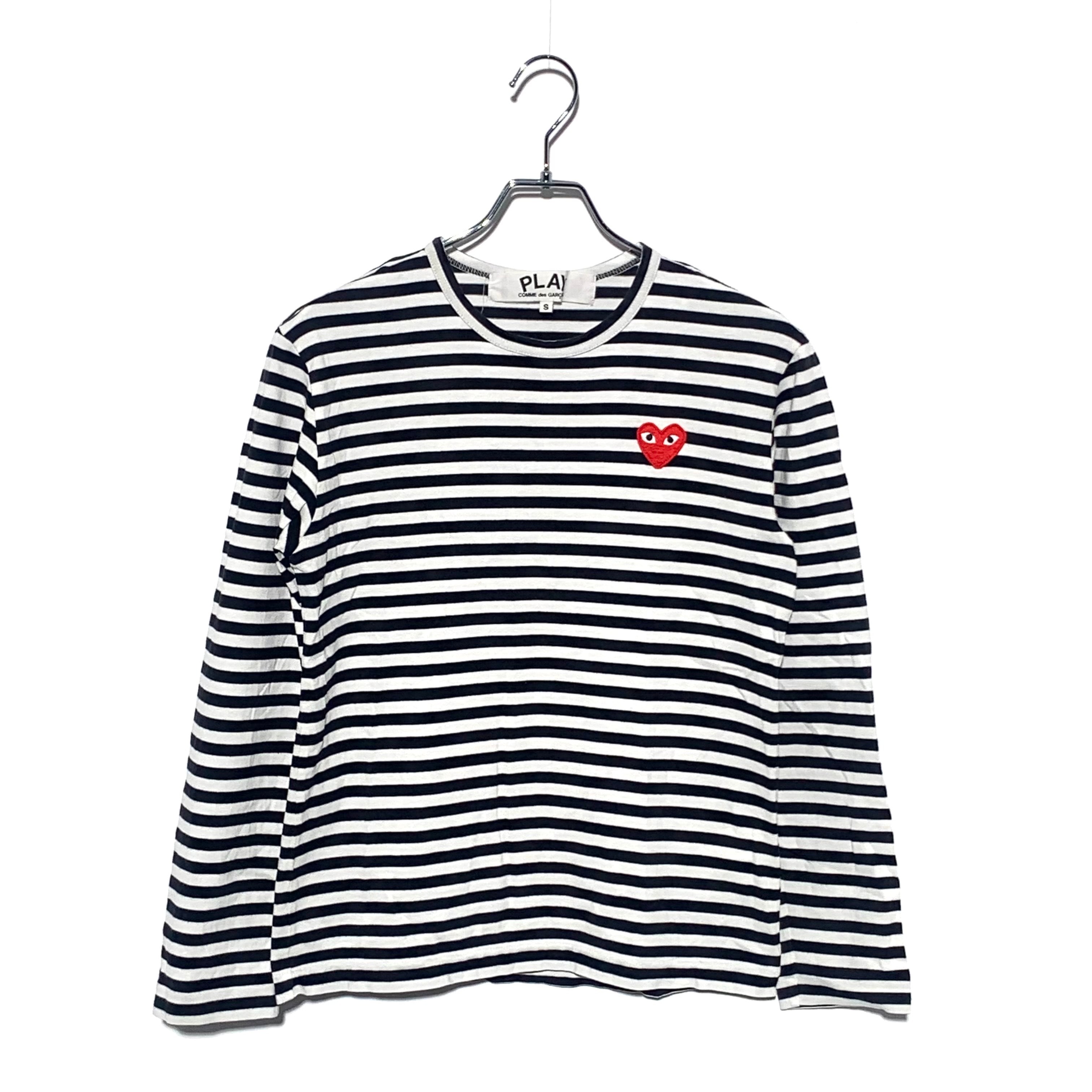 PLAY COMME des GARCONS HEART PATCH BORDER  L/S TEE Black/White