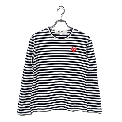 PLAY COMME des GARCONS HEART PATCH BORDER L/S TEE Black/White