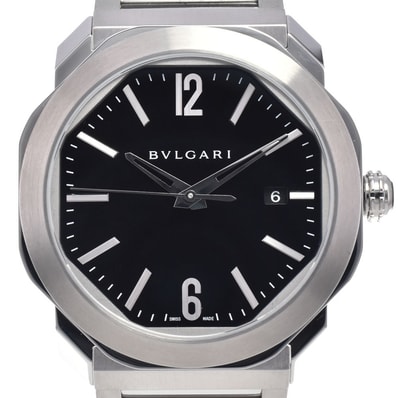 ブルガリ BVLGARI OC41S/102704 オクト ローマ デイト 裏スケ ブラック 自動巻き メンズ 美品 腕時計 L#147946