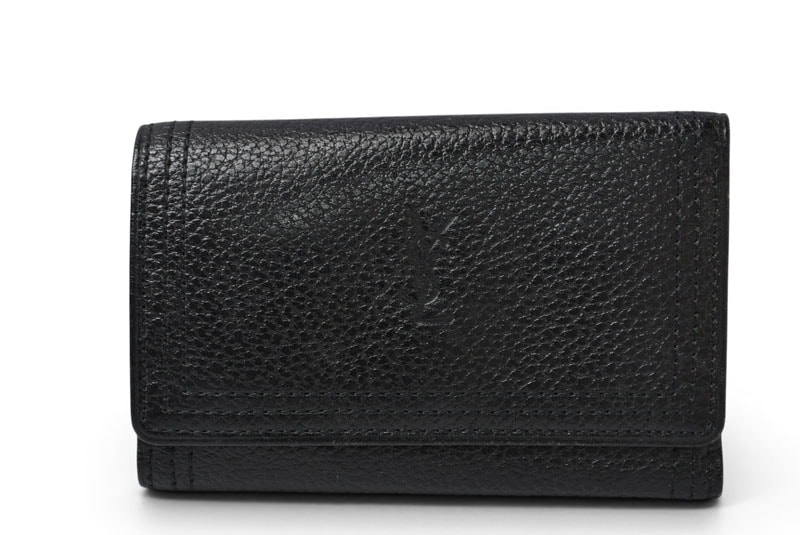 イヴ サンローラン YSL キーケース ヴィンテージ Yves Saint Laurent レザーブラック/ゴールド【中古】