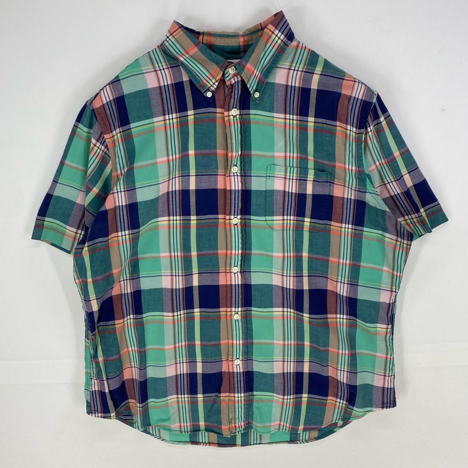 古着 ブルックスブラザーズ Brooks Brothers 半袖シャツ ボタンダウン 胸ポケット 1818 XL グリーン系 チェック メンズ