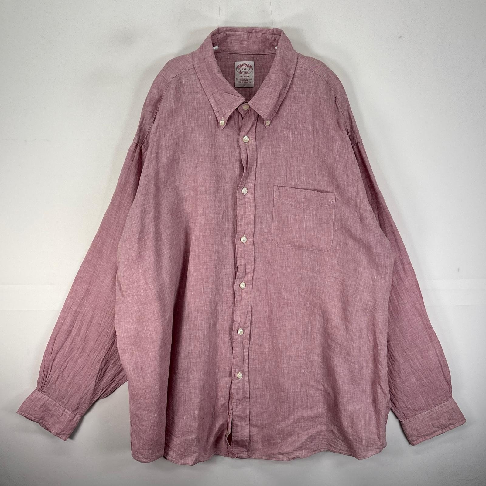 古着 ブルックスブラザーズ Brooks Brothers 長袖シャツ ボタンダウン 胸ポケット 2XL  ピンク系 無地 メンズ