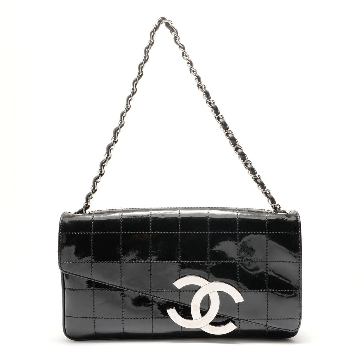 シャネル CHANEL 9番台 2002-2003 チョコバー パテントレザー ショルダーバッグ【中古】
