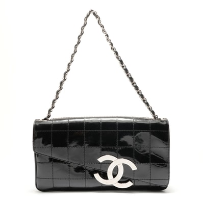 シャネル CHANEL 9番台 2002-2003 チョコバー パテントレザー ショルダーバッグ【中古】