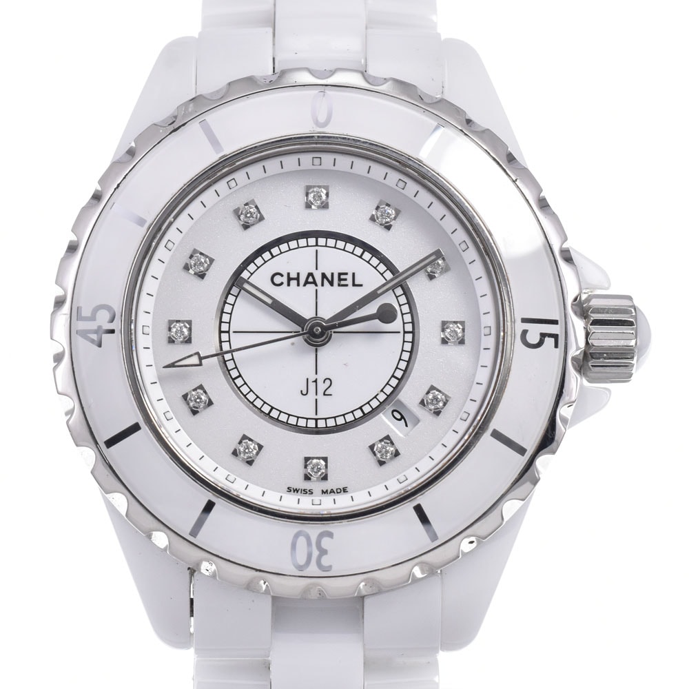 シャネル CHANEL H1628 J12 ホワイトセラミック 12Pダイヤモンド ホワイト クォーツ レディース 腕時計 Q#148901