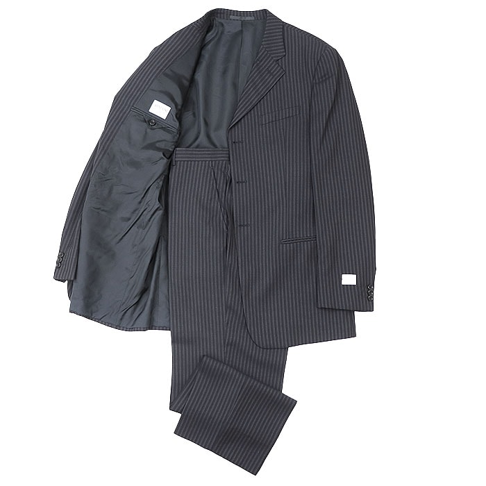 【SALE】ARMANI COLLEZIONI アルマーニ コレッツォーニ スーツ ジャケット スラックス セットアップ 3B テーラード ノッチドラペル オルタネイトストライプ テーパードシルエット メンズ サイズ 52R ネイビー 紺 イタリア製