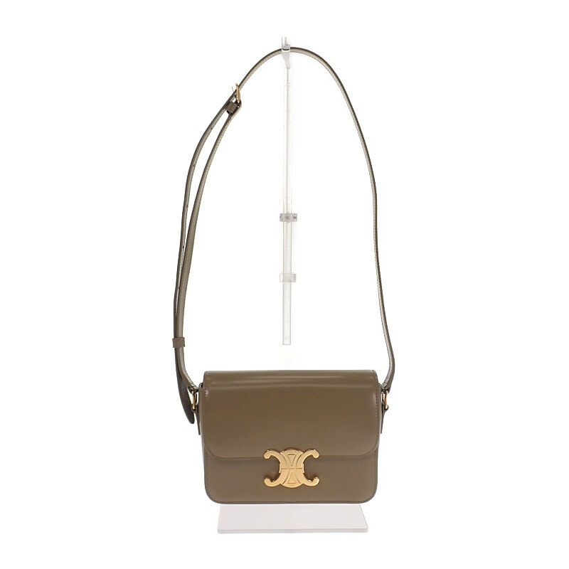 セリーヌ CELINE ティーントリオンフバッグ 188423BF4.18BZ ショルダーバッグ カーフ カーキ ダークセピア ゴールド金具 レディース【中古】【Aランク】