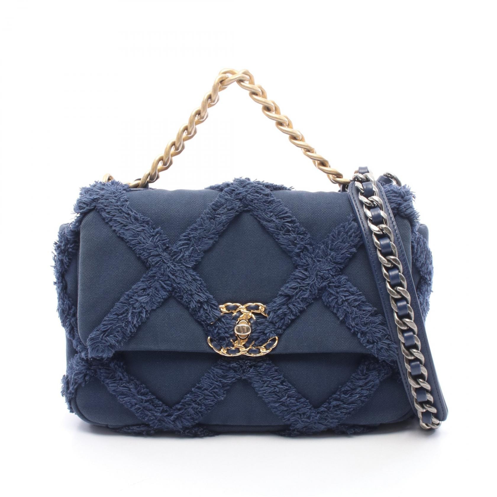 シャネル CHANEL 19 ディズヌフ マトラッセ ショルダーバッグ バッグ キャンバス レディース ネイビー系 AS1160 【中古】