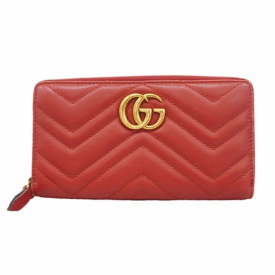 ★最終価格【6eb0570-k】グッチ 長財布 GGマーモント 443123 レザー レッド ゴールド金具【中古】レディース