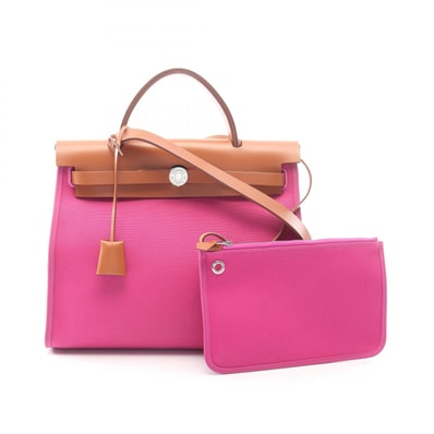 エルメス HERMES エールバッグジップPM 2WAY ハンドバッグ バッグ キャンバス レザー トワルオフィシエ / ヴァッシュハンター トワルオフィシエ マグノリア D刻印(2019年製造) レディース ピンク系 / ブラウン系 【中古】