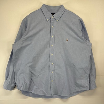 古着 ラルフローレン RALPH LAUREN 長袖シャツ 大きいサイズ ワンポイントロゴ ボタンダウン オックスフォード 2XB ブルー系 メンズ