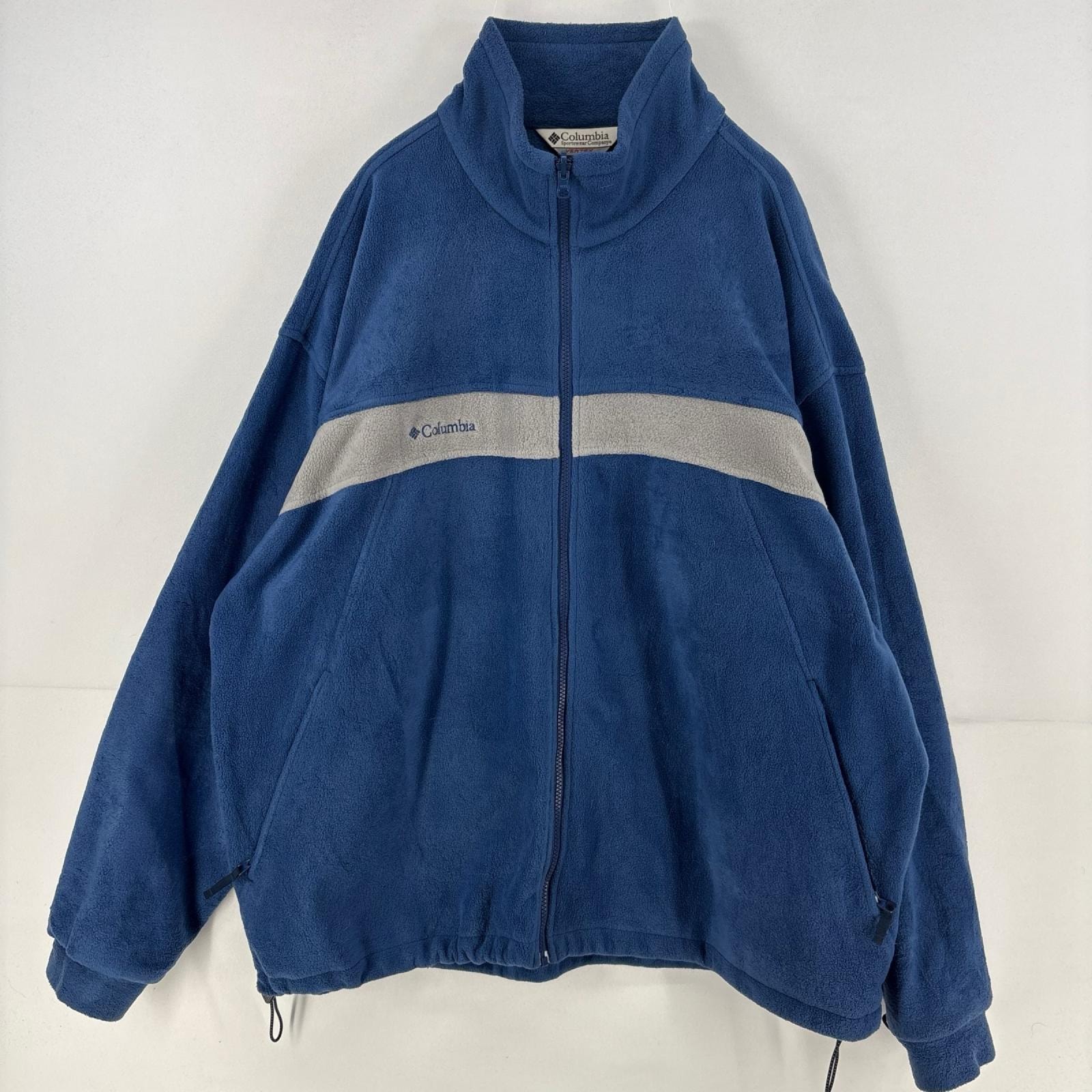 古着 コロンビア Columbia ジャケット ワンポイント ロゴ フルジップ フリース 刺繍 大きいサイズ ツートンカラー 2XL ブルー系 メンズ