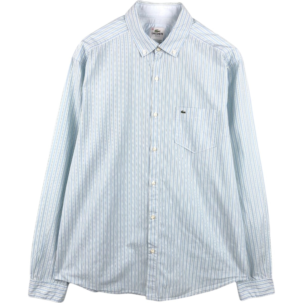 古着 ラコステ LACOSTE フランス企画 SLIM FIT 長袖 ボタンダウンストライプシャツ メンズL相当/eaa666489