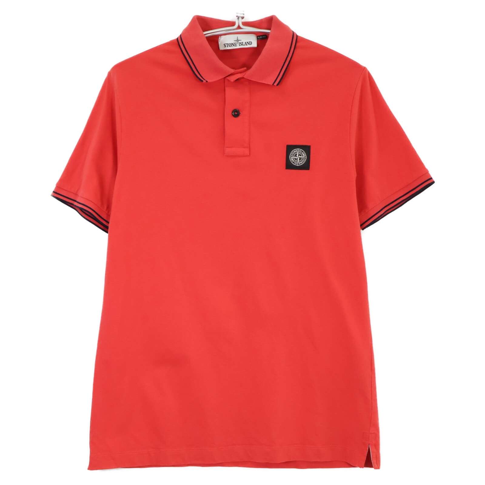 ストーンアイランド 鹿の子 スリムフィット スクエアロゴ半袖ポロシャツ L