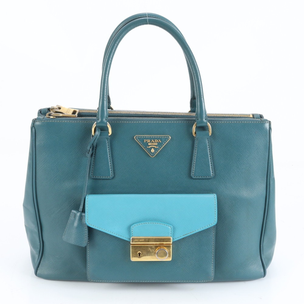 ■美品 プラダ サフィアーノ ガレリア フロントポケットトート バッグ