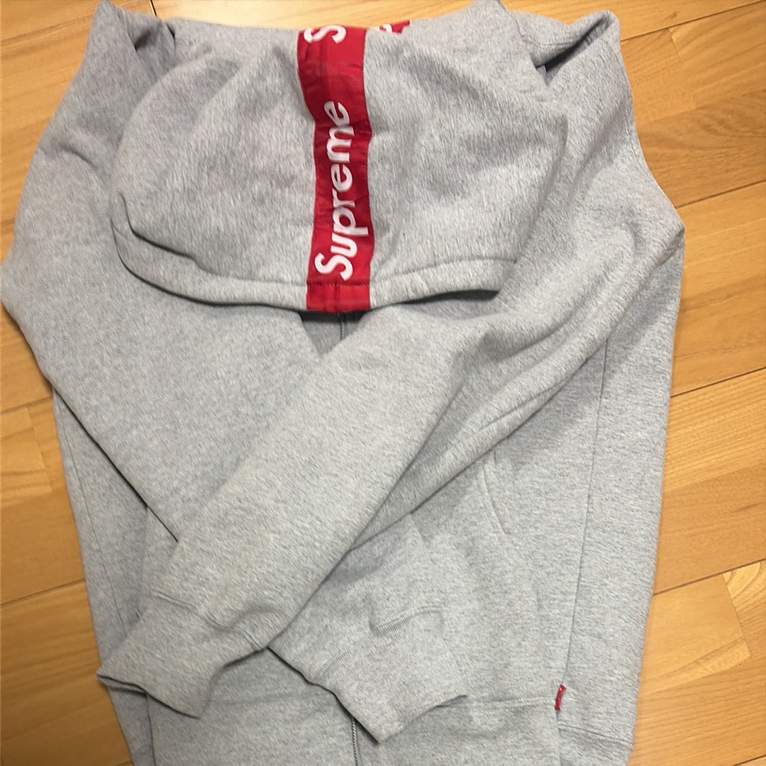 Supreme Logo Tape Zip Up Hooded Sweatshirt "Grey"