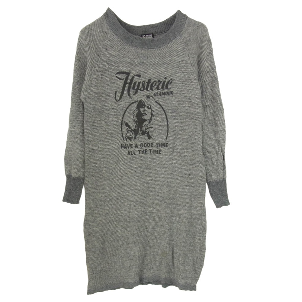 HYSTERIC GLAMOUR ヒステリックグラマー 01183NO01 ガール プリント ロゴ ニット ワンピース グレー系 FREE【中古】