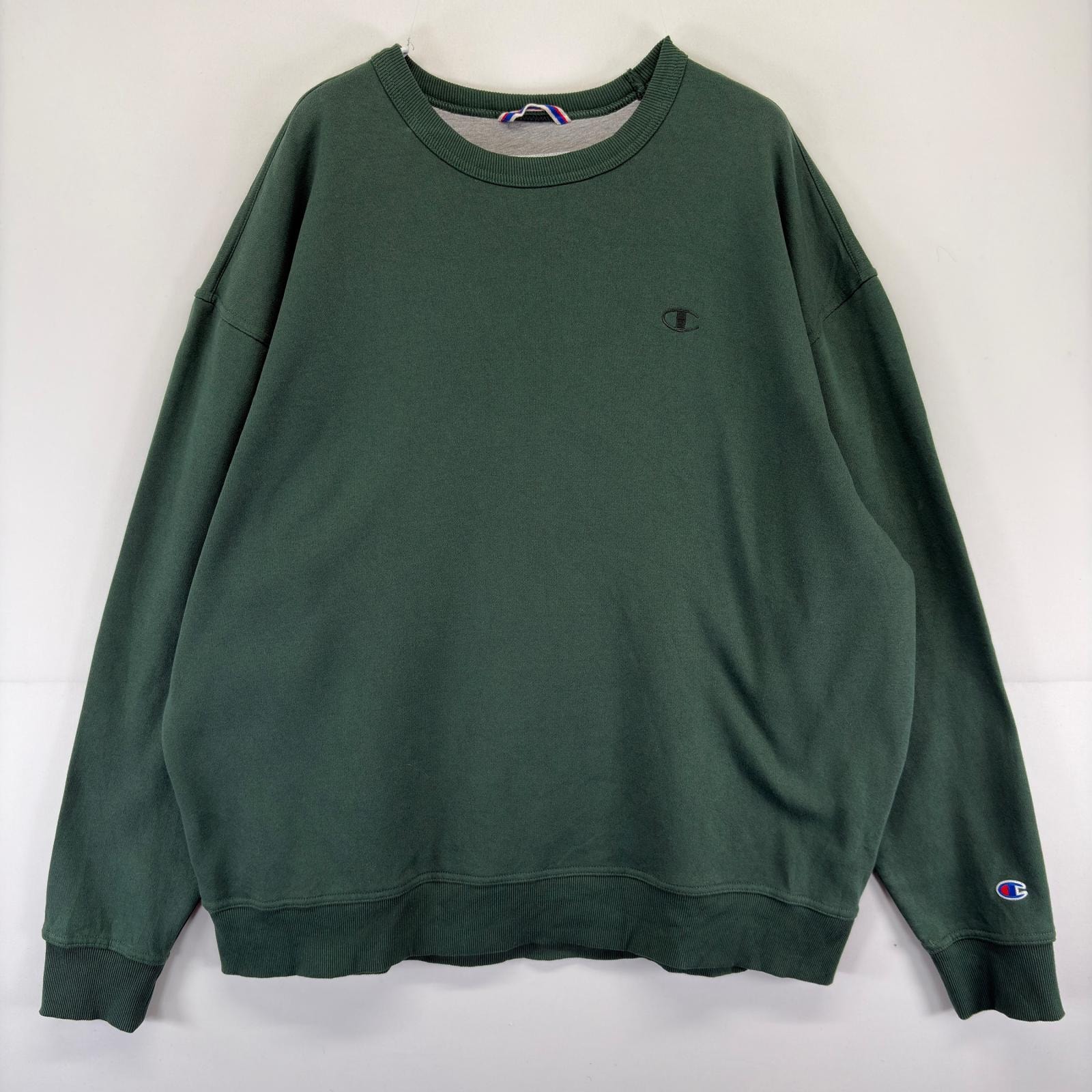 古着 チャンピオン Champion スウェット クルーネック 大きいサイズ ワンポイントロゴ刺繍 トレーナー 2XL  グリーン メンズ