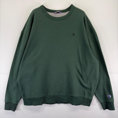 古着 チャンピオン Champion スウェット クルーネック 大きいサイズ ワンポイントロゴ刺繍 トレーナー 2XL グリーン メンズ