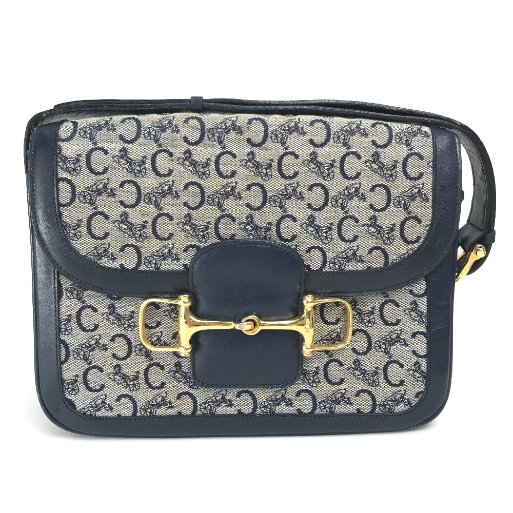 セリーヌ CELINE C 馬車 モノグラム オールドセリーヌ カバン ヴィンテージ ショルダーバッグ キャンバス/レザー グレー×ネイビー