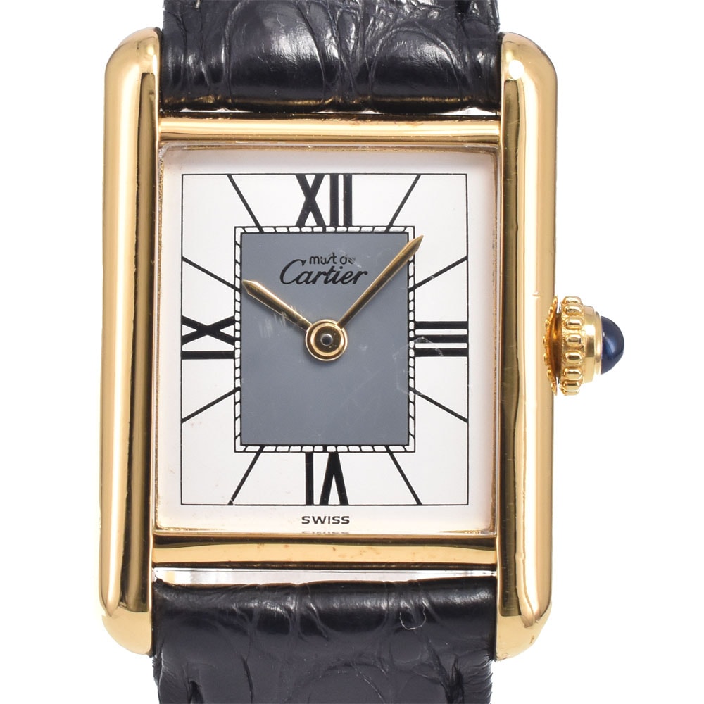 値下 カルティエ CARTIER 5057001 マストタンク ヴェルメイユ SV925(GP)/レザー クォーツ レディース 美品 内箱付き 腕時計 M#148455