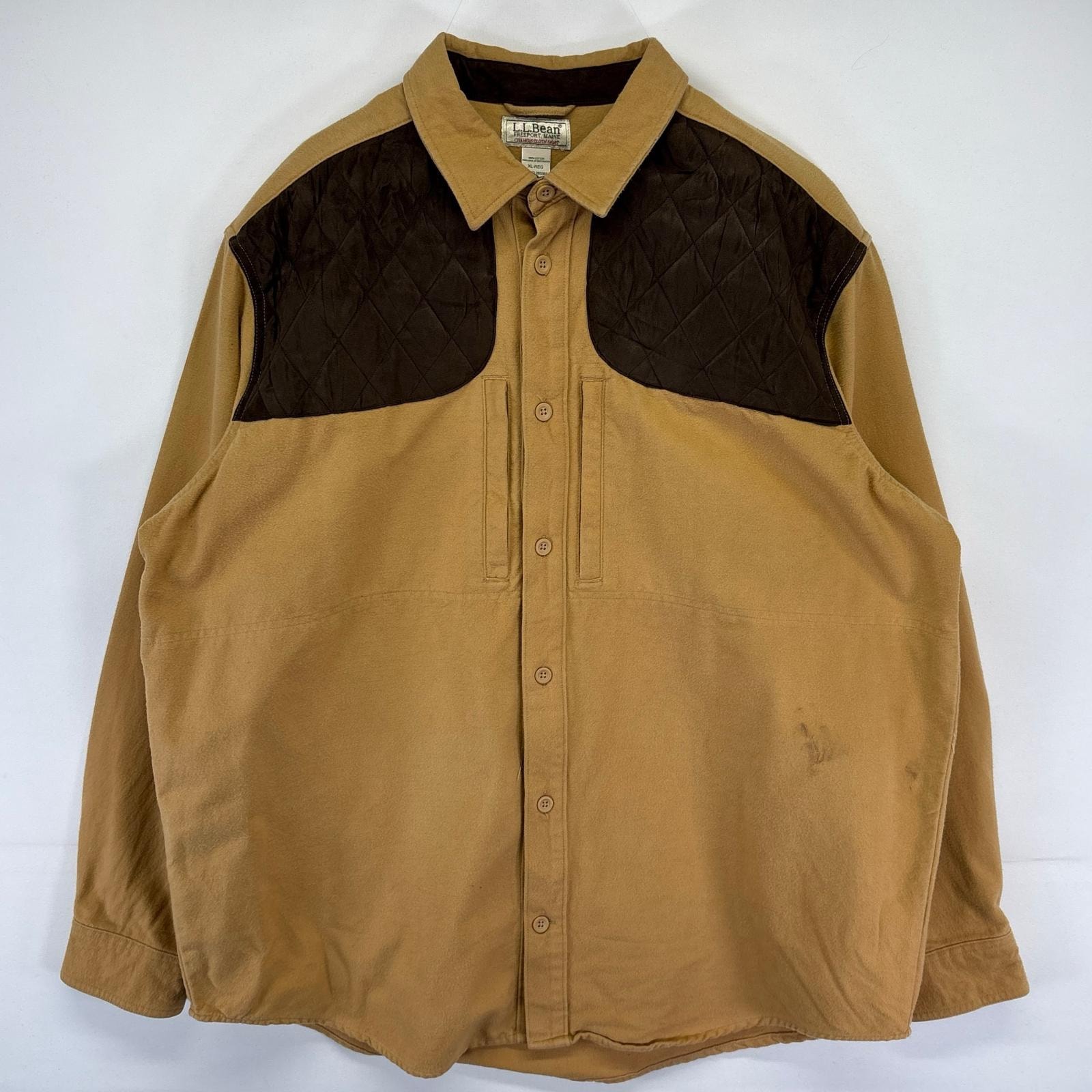 古着 90's/90年代 エルエルビーン L.L.Bean 長袖シャツ シャモアシャツ ハンティング エルボーパッチ XL ベージュ系 メンズ