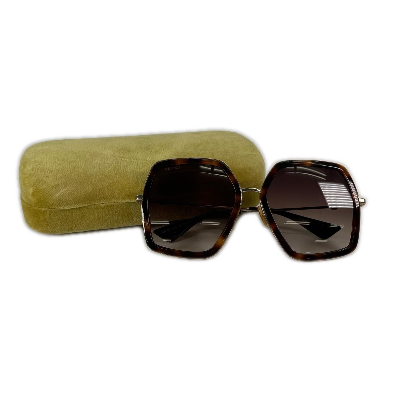 美品 GUCCI グッチ GG0106S サングラス メタル ブラウン レディース 56□19-140 【中古】