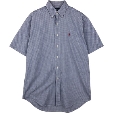 古着 ラルフローレン Ralph Lauren BLAKE ギンガムチェック シアサッカー 半袖 ボタンダウン チェックシャツ メンズS相当/eaa478032