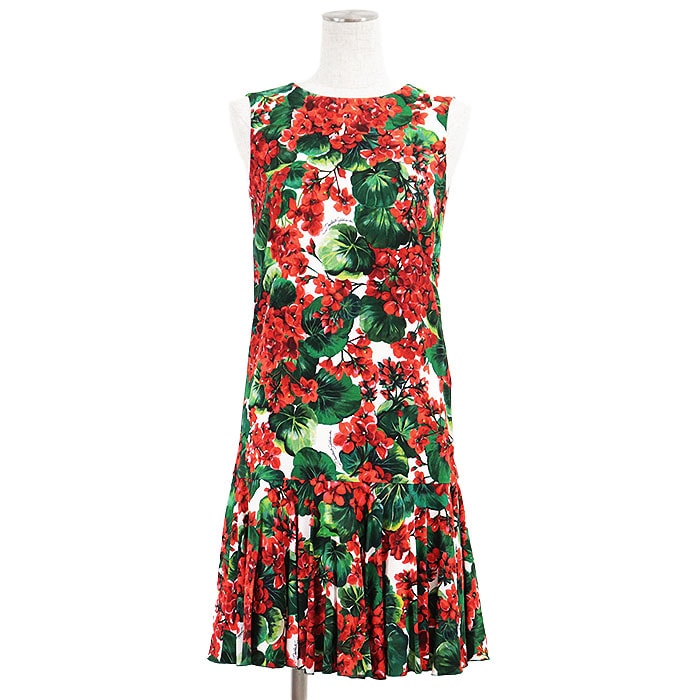 【未使用】 ドルチェアンドガッバーナ フラワー ノースリーブ ワンピース レディース ホワイト レッド グリーン 36 DOLCE&GABBANA