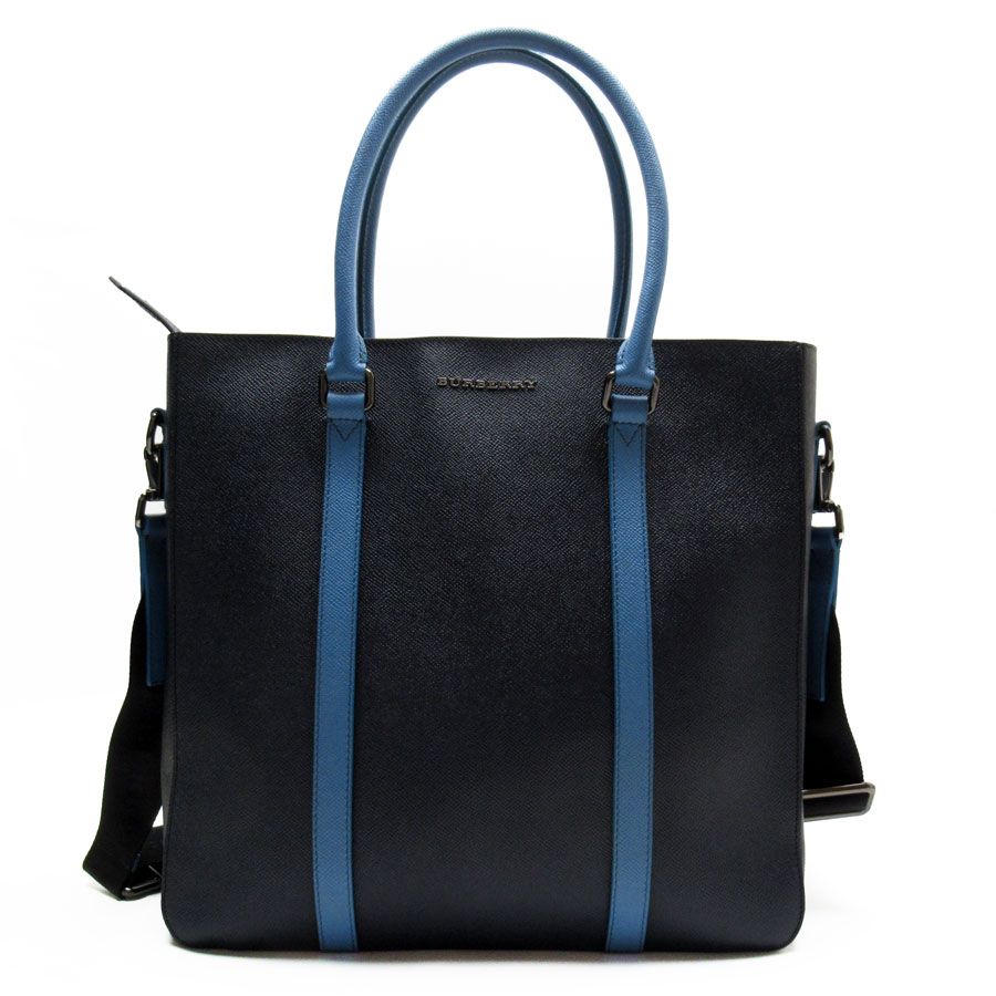 バーバリー BURBERRY ハンドバッグ ショルダーバッグ レザー ネイビー×ブルー ユニセックス【中古】 t19241a