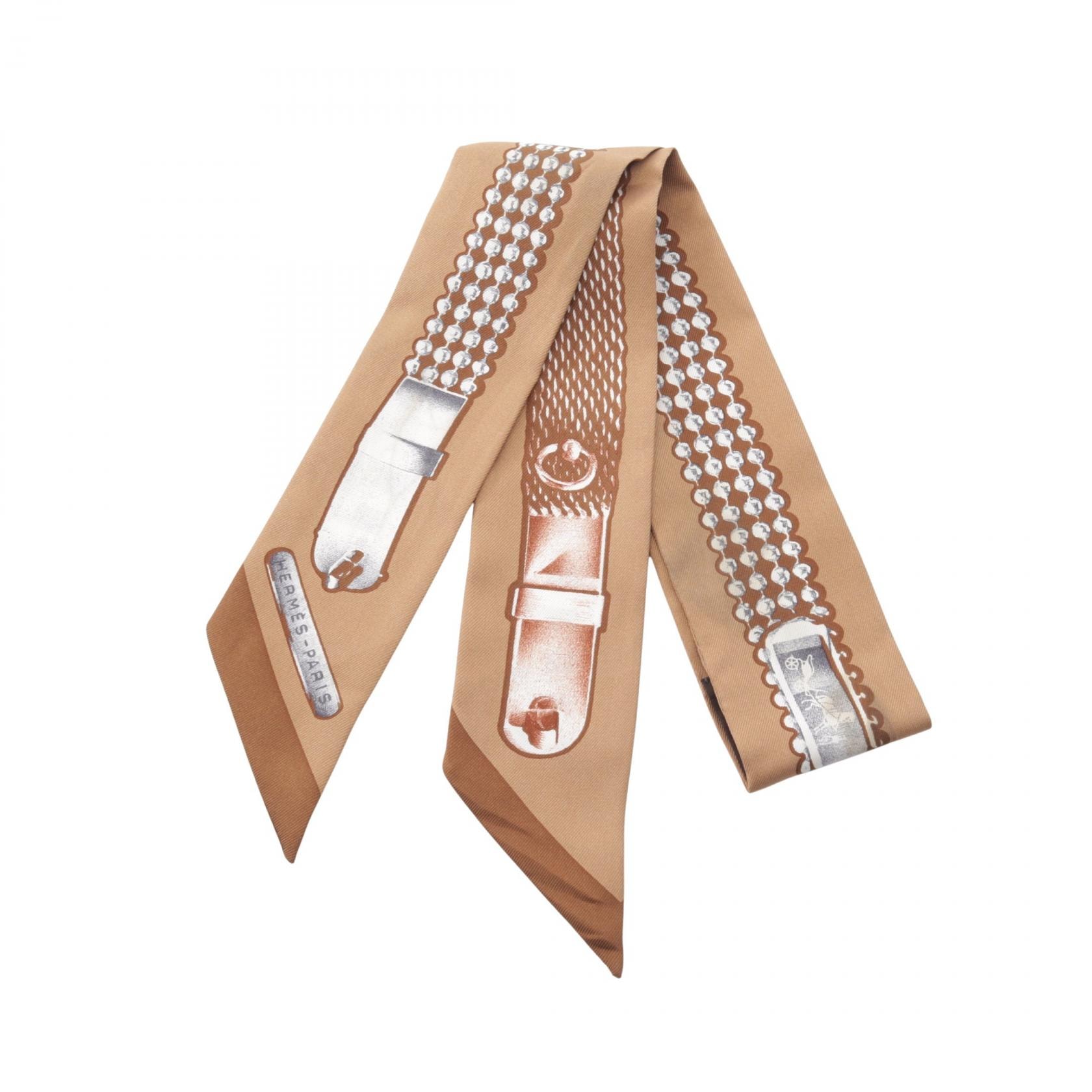 エルメス HERMES ツイリー LE TRESOR DE MEDOR リボン スカーフ 衣料品 シルク シルク レディース ブラウン系 【中古】