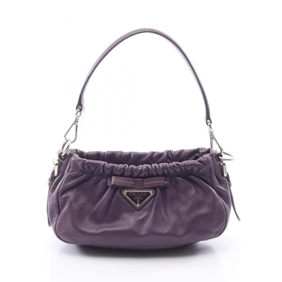 プラダ PRADA 三角プレート リボン ショルダーバッグ バッグ レザー レディース パープル系 【中古】