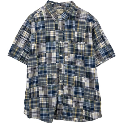 古着 90~00年代 エルエルビーン L.L.Bean パッチワーク 半袖 コットン チェックシャツ メンズXL相当 ヴィンテージ/eaa623289