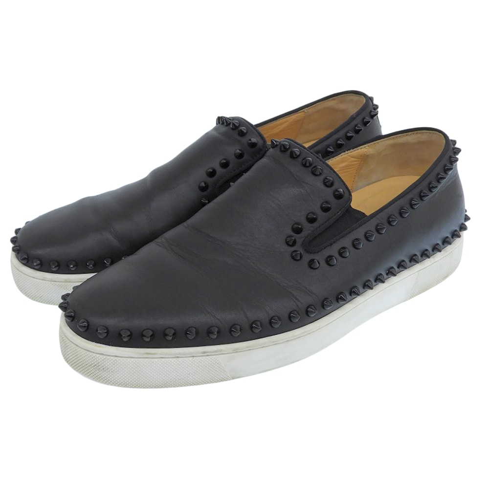 クリスチャンルブタン PIKBOAT ピックボート スパイクスタッズ レザースリッポンスニーカー シューズ メンズ 黒 29cm 44
