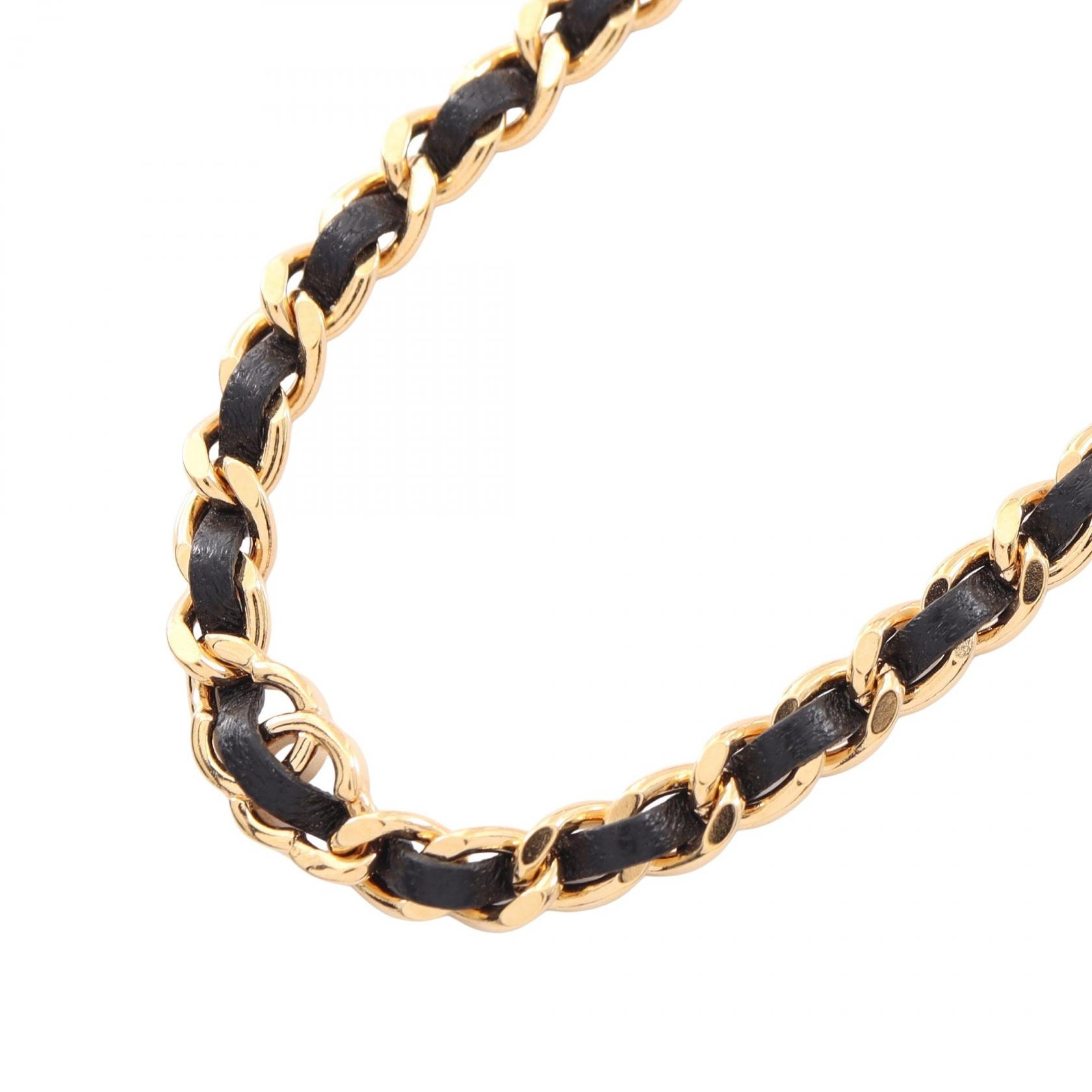 シャネル CHANEL ココマーク チェーン ネックレス ジュエリー GP(ゴールドメッキ) レザー レディース ゴールド系 / ブラック系 【中古】