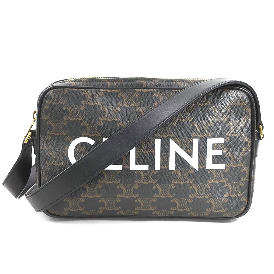 セリーヌ CELINE ショルダーバッグ トリオンフ ミディアム メッセンジャーバッグ PVCコーティングキャンバス ブラック ユニセックス 194502【中古】 90027k