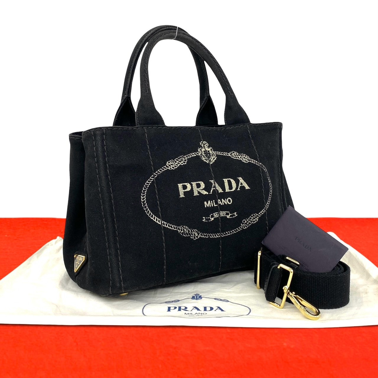 PRADA プラダ カナパ 三角 ロゴ 金具 キャンバス ショルダーバッグ ブラック
 35400