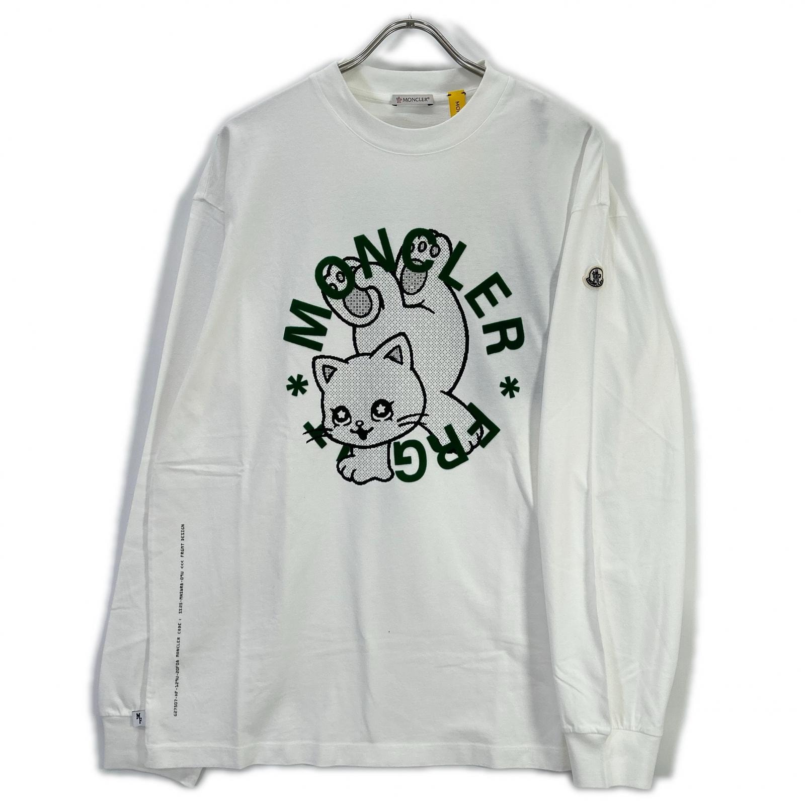 モンクレール 【GENIUS】×FRAGMENT HIROSHI FUJIWARA 25SS LS T-SHIRT ホワイト コットン キャットロゴ ロングスリーブカットソー L