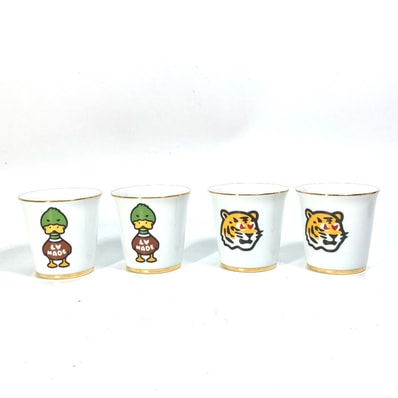ルイヴィトン LOUIS VUITTON NIGOコラボ セット4 ゴブレ カップ GI0730 LV スクエアード グラス 食器 インテリア コップ 4つセット グラス 陶器 ホワイト 未使用
