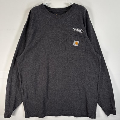 古着 カーハート Carhartt 長袖Tシャツ 企業 ロゴ クルーネック ワンポイント ロゴ M グレー 無地 メンズ