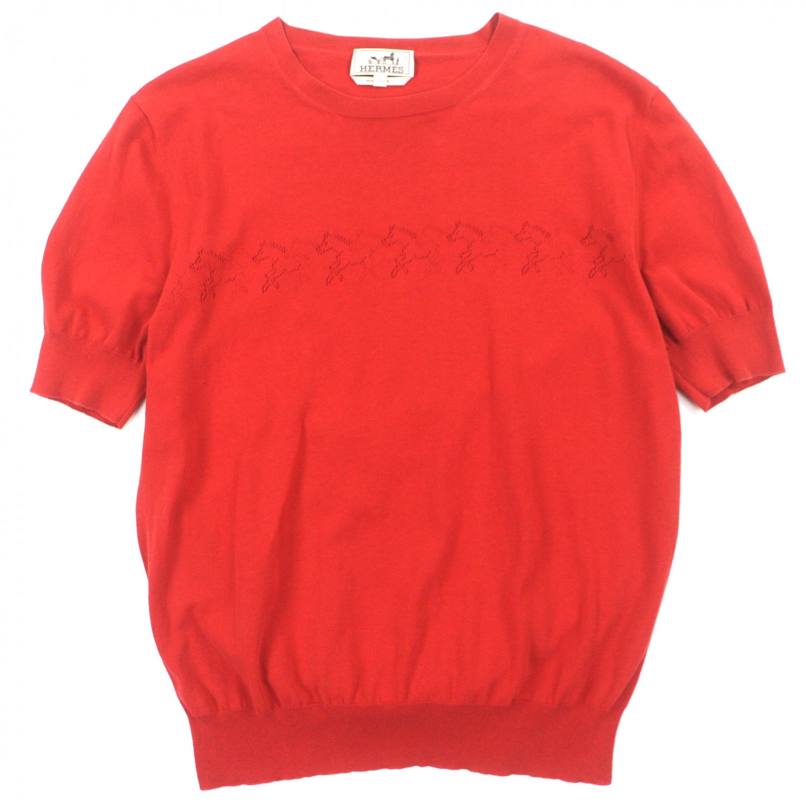 極美品 エルメス 半袖ニット レッド メンズ S