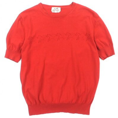 極美品 エルメス 半袖ニット レッド メンズ S