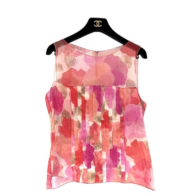 CHANEL シャネル ブラウス ノースリーブ プリーツ トップス アパレル 服 38 ピンク系 シルク レディース 夏【中古品】