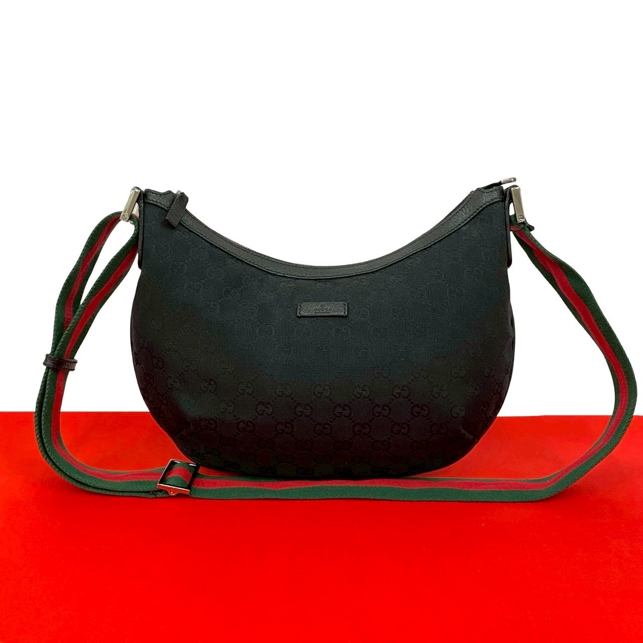 GUCCI グッチ シェリーライン GG 柄 キャンバス レザー ショルダーバッグ ブラック
89775