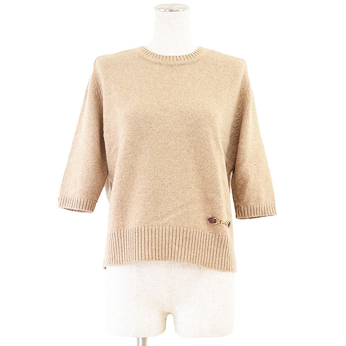 美品 グッチ ホースビット カシミヤ100% セーター クルーネック ニット レディース キャメル L GUCCI