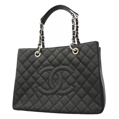 ★SALE【6gd4935】シャネル チェーントート マトラッセ キャビアスキン ブラック シルバー金具【中古】レディース